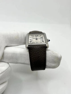 Montre CARTIER "Tank Solo XL" en acier inoxydable et cuir - Castafiore