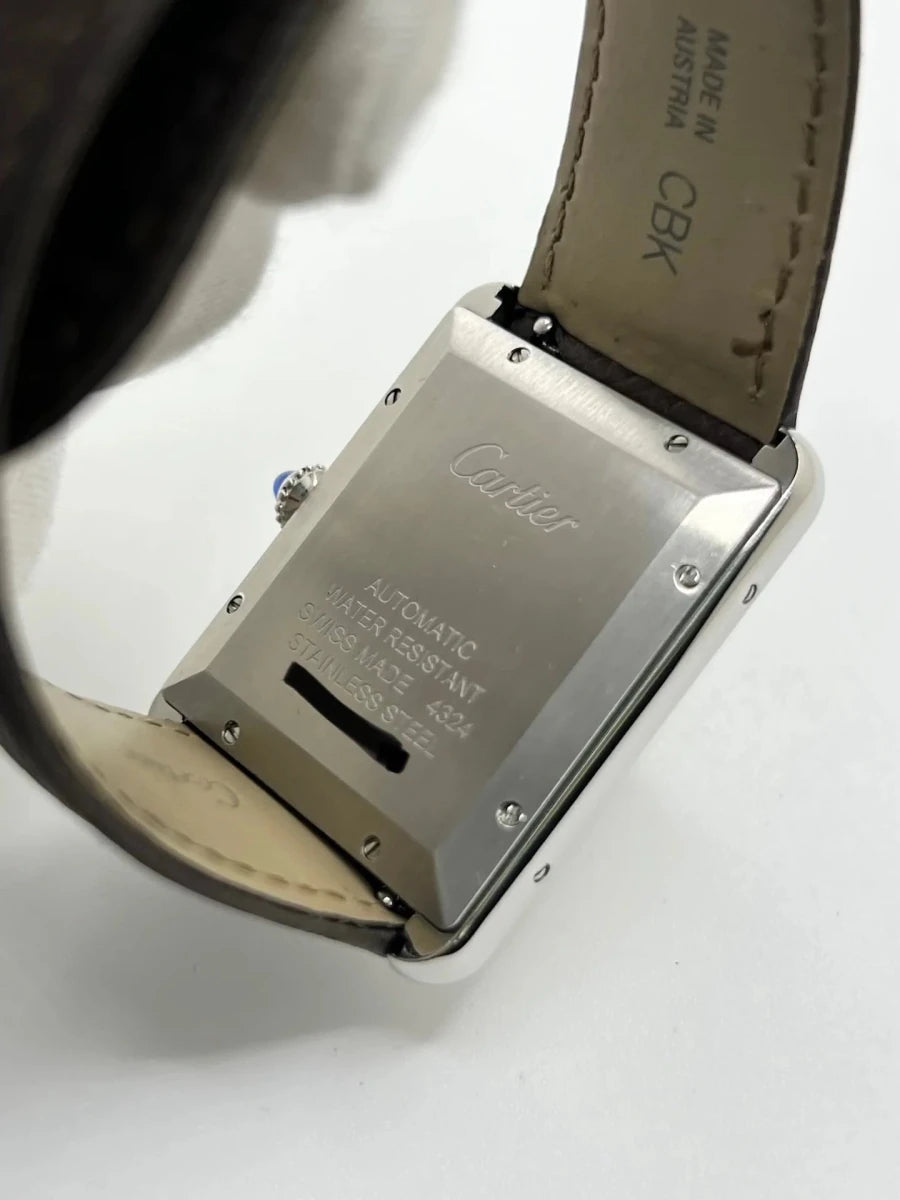 Montre CARTIER "Tank Solo XL" en acier inoxydable et cuir - Castafiore
