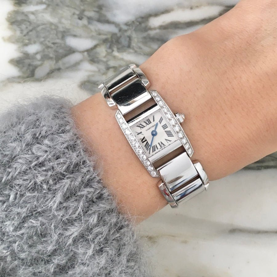 Montre CARTIER "Tankissime" PM en or blanc, acier et diamants - Castafiore