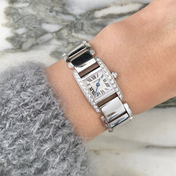 Montre CARTIER "Tankissime" PM en or blanc, acier et diamants - Castafiore
