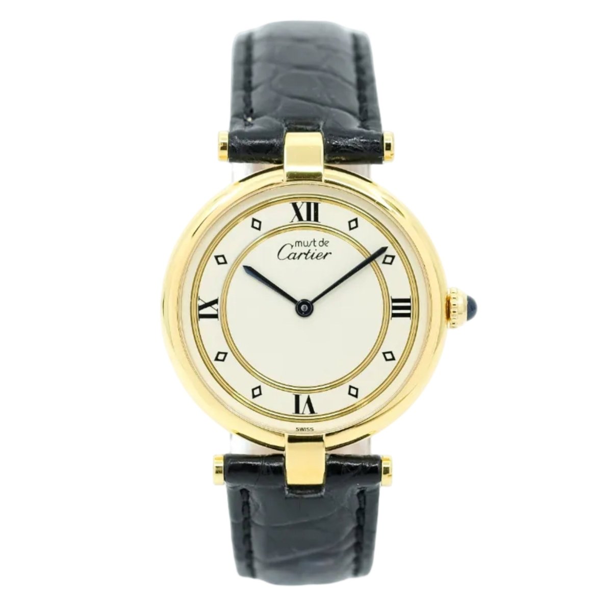 Montre CARTIER "Vendôme Must" en plaqué or, acier et cuir - Castafiore