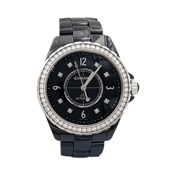 Montre Chanel, "J12", céramique noire, diamants. - Castafiore