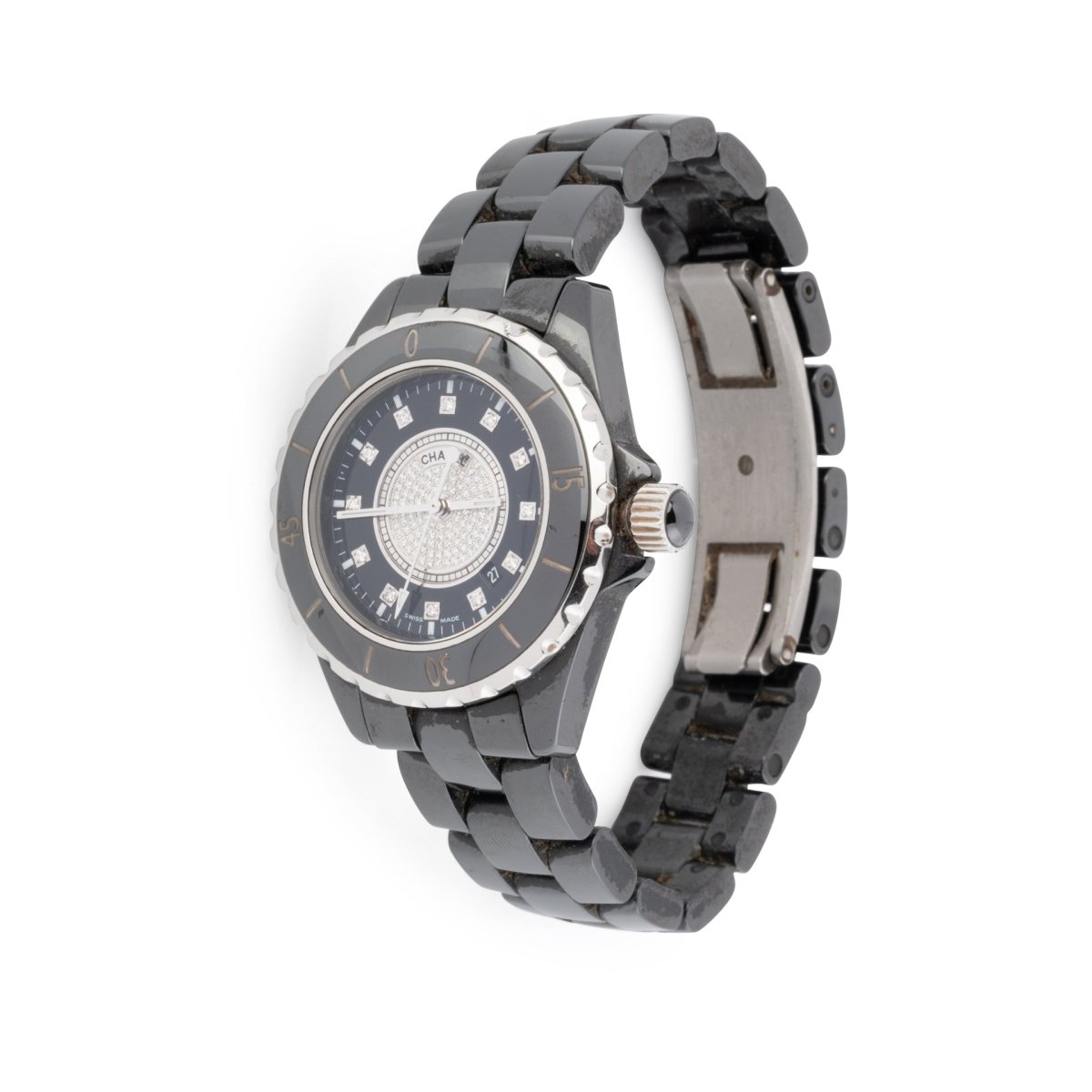 Montre CHANEL "J12 Chrono" en céramique et diamants - Castafiore
