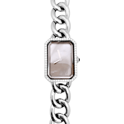 Montre Chanel "Première Chaîne Gourmette" en acier, nacre et diamants - Castafiore