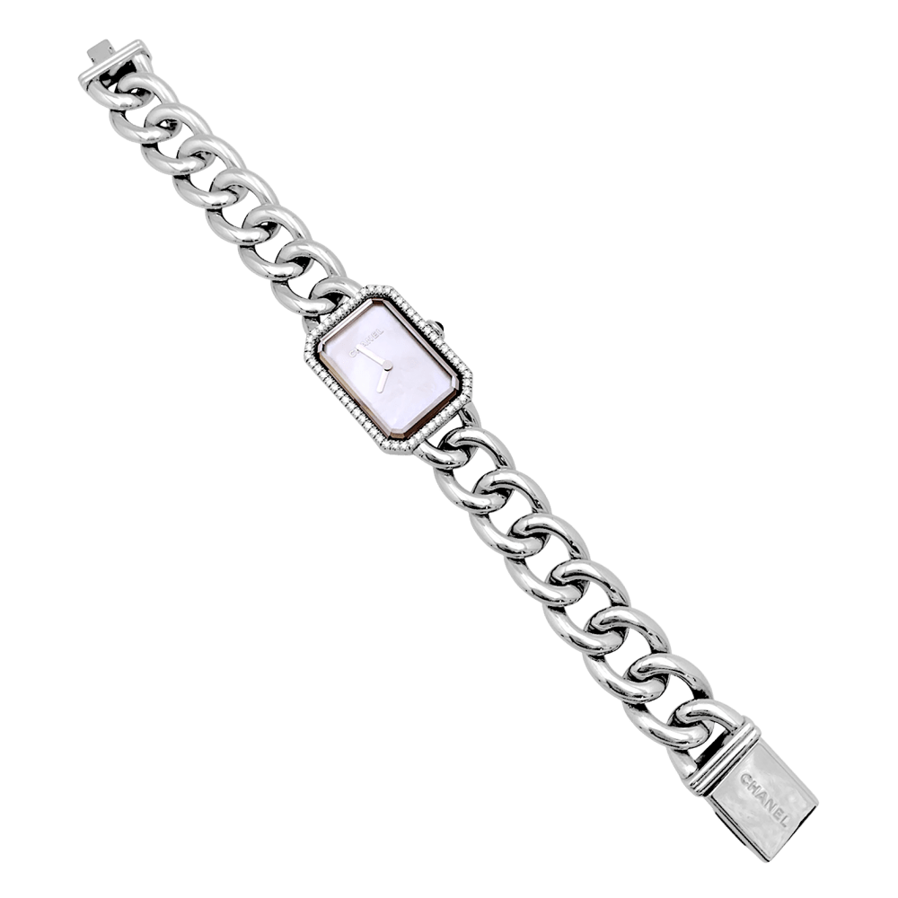 Montre Chanel "Première Chaîne Gourmette" en acier, nacre et diamants - Castafiore