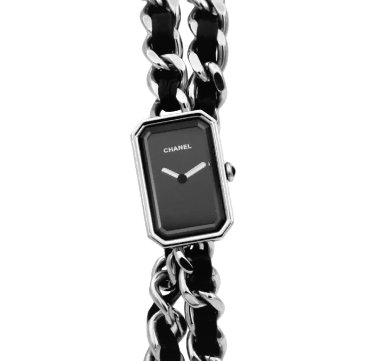 Montre CHANEL "Première" en acier, onyx, cuir et laqué - Castafiore
