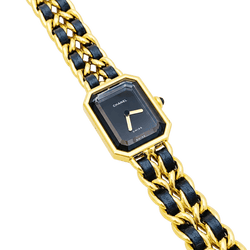 Montre CHANEL "Première" plaqué or, acier et cuir - Castafiore