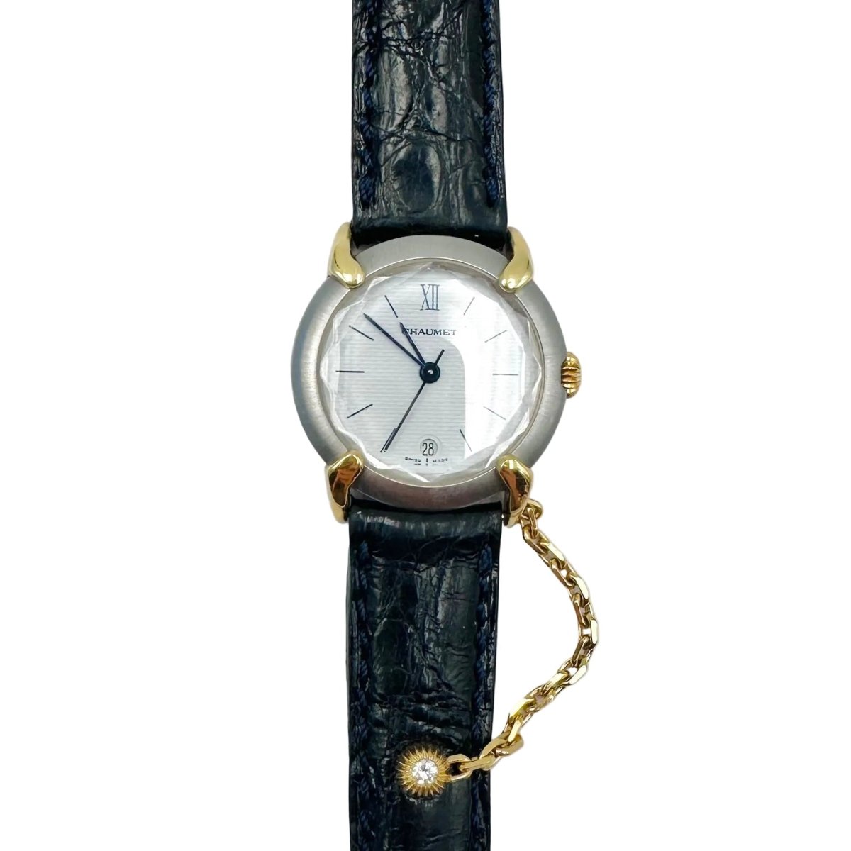Montre CHAUMET "Élysées" en or jaune, acier, cuir et diamant - Castafiore