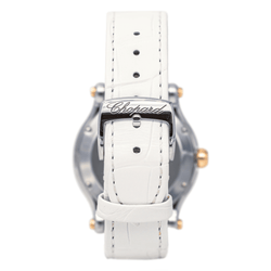 Montre CHOPARD "Happy Sport" en or rose, acier, saphir, cuir et diamants - Castafiore