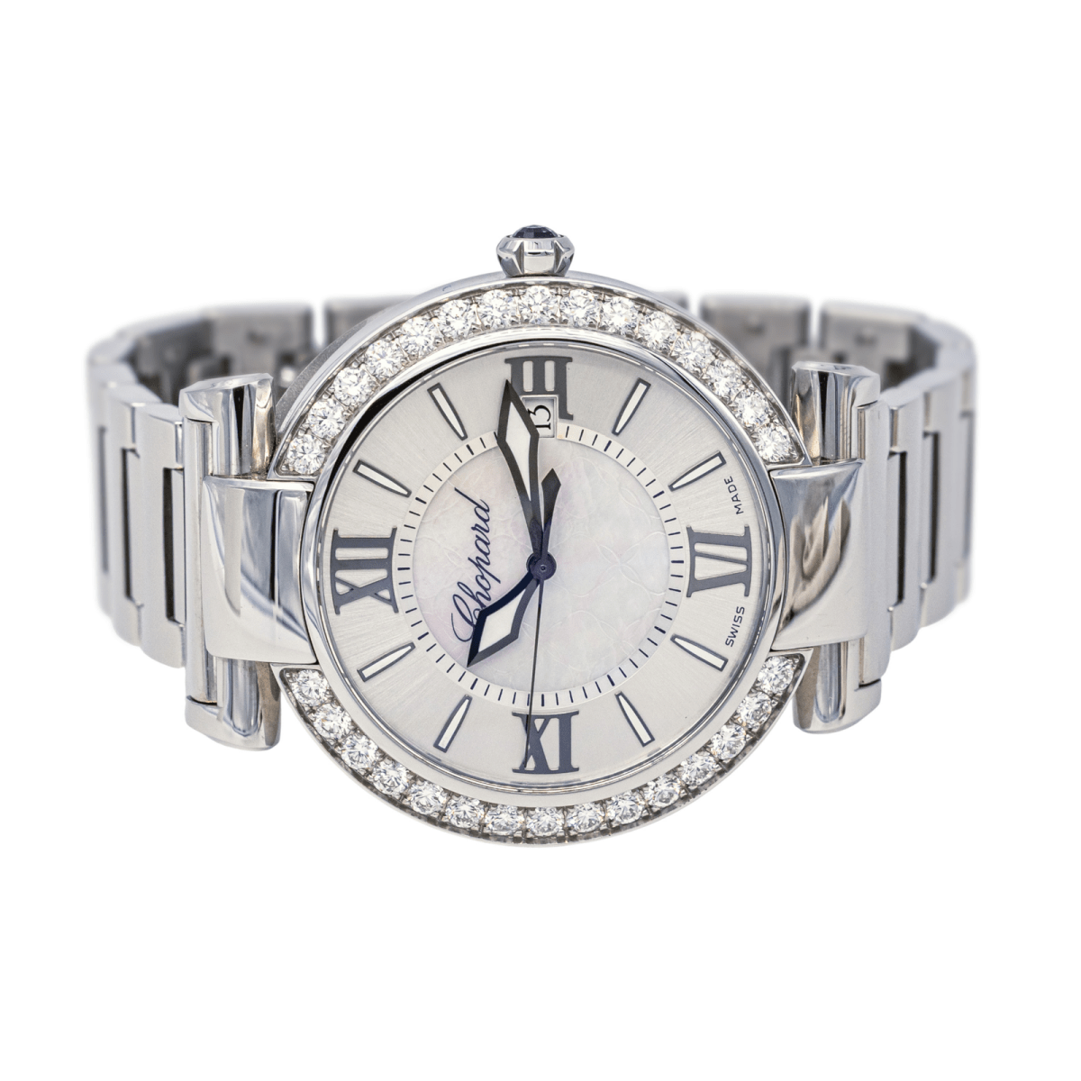 Montre CHOPARD "Impériale" en acier, nacre, améthyste, saphir et diamants - Castafiore