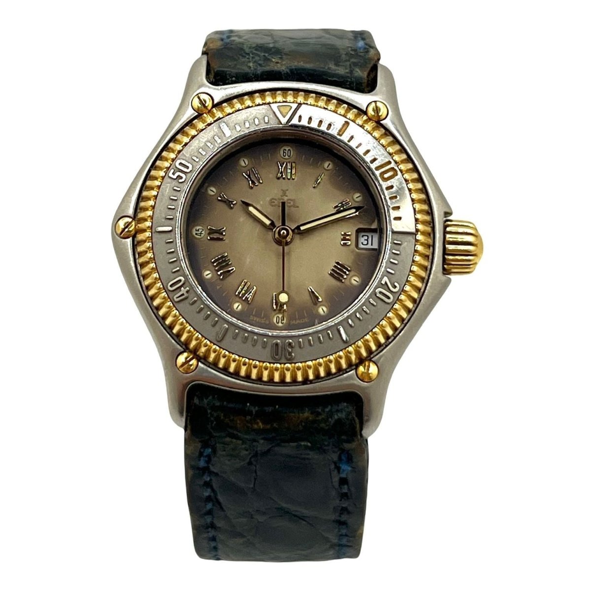Montre EBEL "Discovery" en or jaune, acier, quartz et cuir - Castafiore