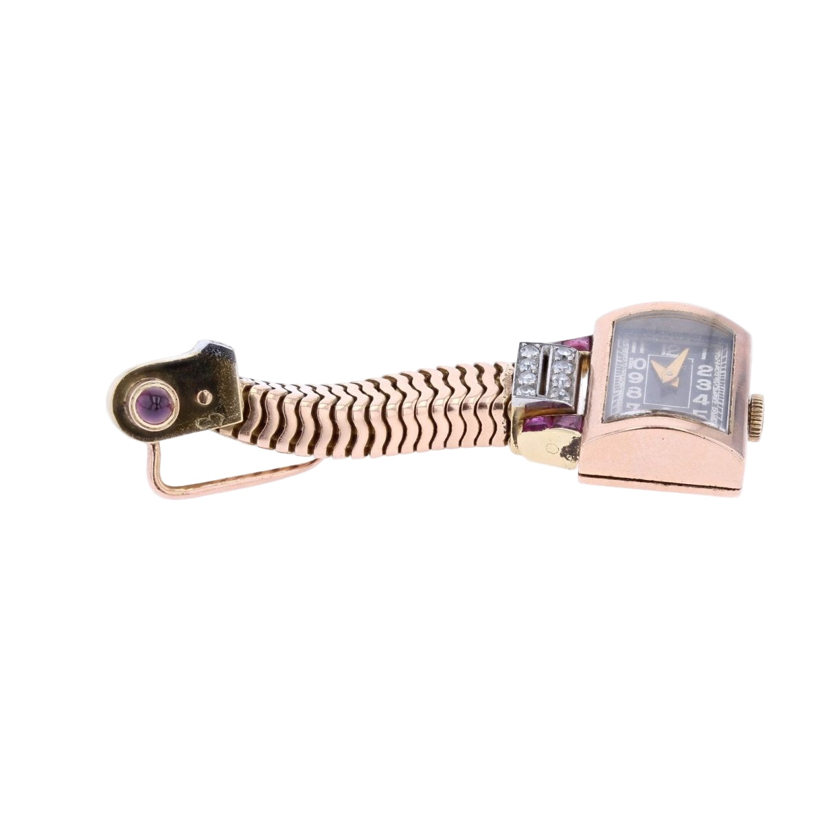 Montre ELIX Tank en or jaune et platine avec diamants et rubis - Castafiore