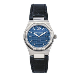 Montre GIRARD - PERREGAUX "Laureato" en acier, quartz, saphir, cuir et diamants - Castafiore