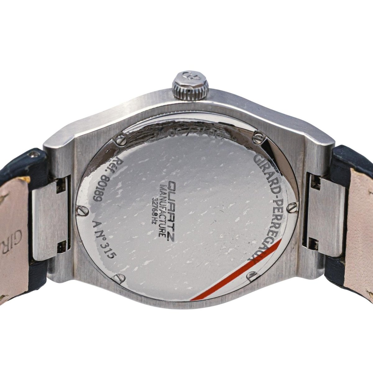 Montre GIRARD - PERREGAUX "Laureato" en acier, quartz, saphir, cuir et diamants - Castafiore