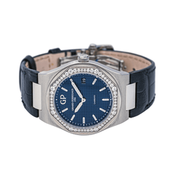 Montre GIRARD - PERREGAUX "Laureato" en acier, quartz, saphir, cuir et diamants - Castafiore