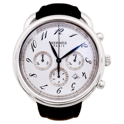 Montre HERMÈS "Arceau Chronographe" en acier et cuir - Castafiore