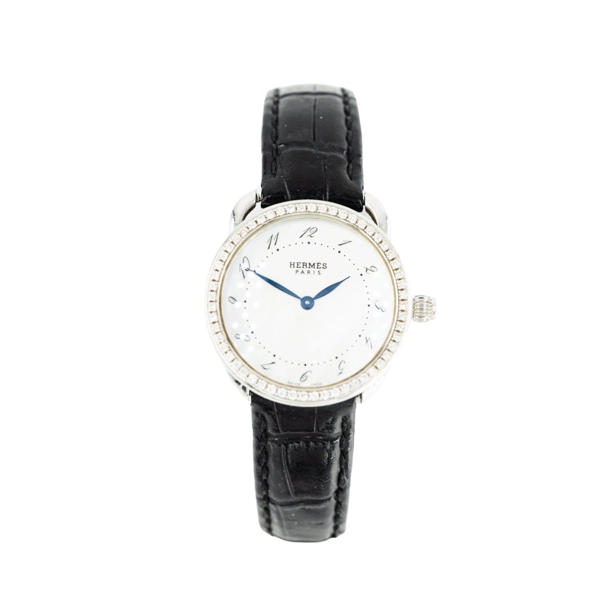 Montre HERMÈS "Arceau" en acier, nacre, cuir et diamants - Castafiore