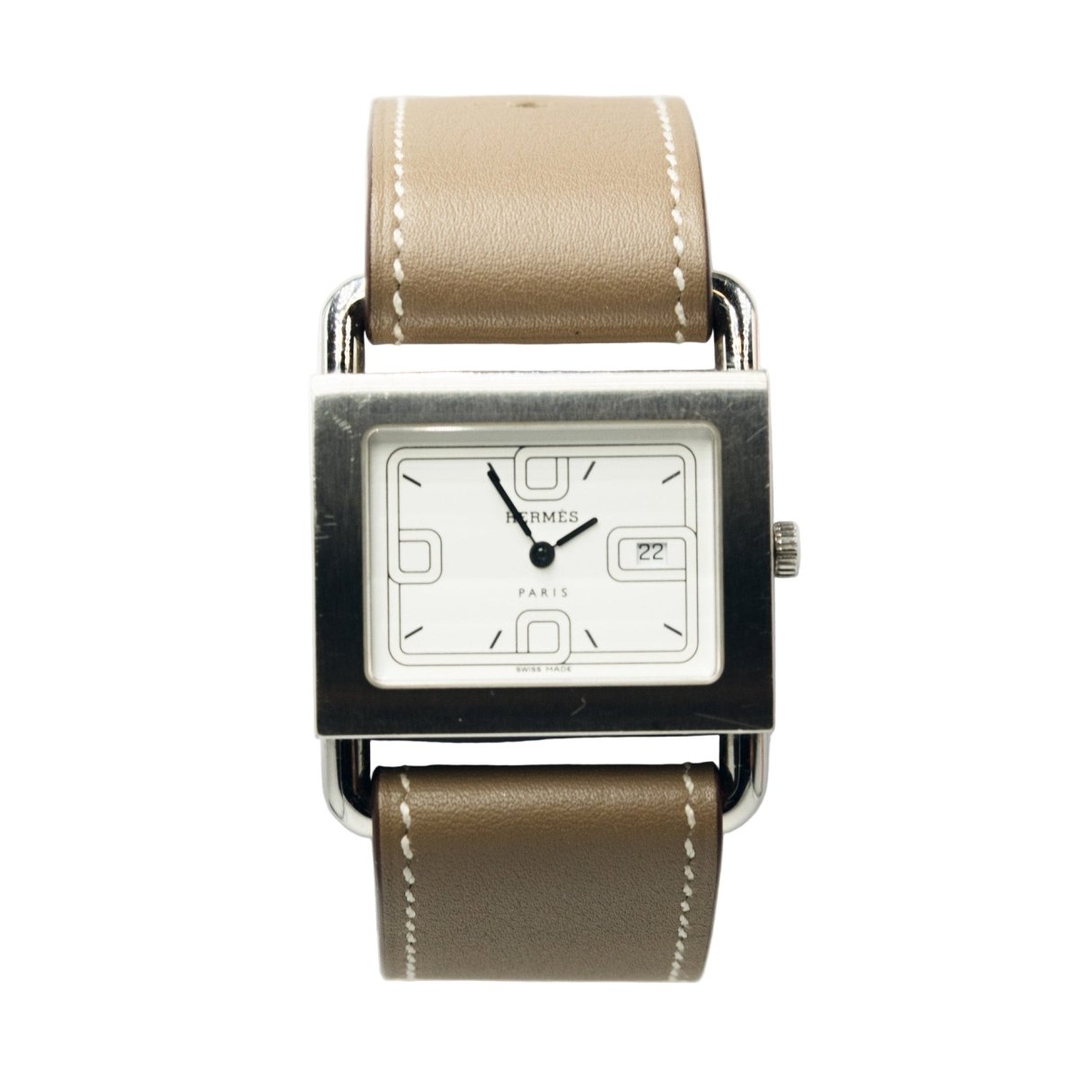 Montre HERMÈS "Barenia" en acier et cuir - Castafiore