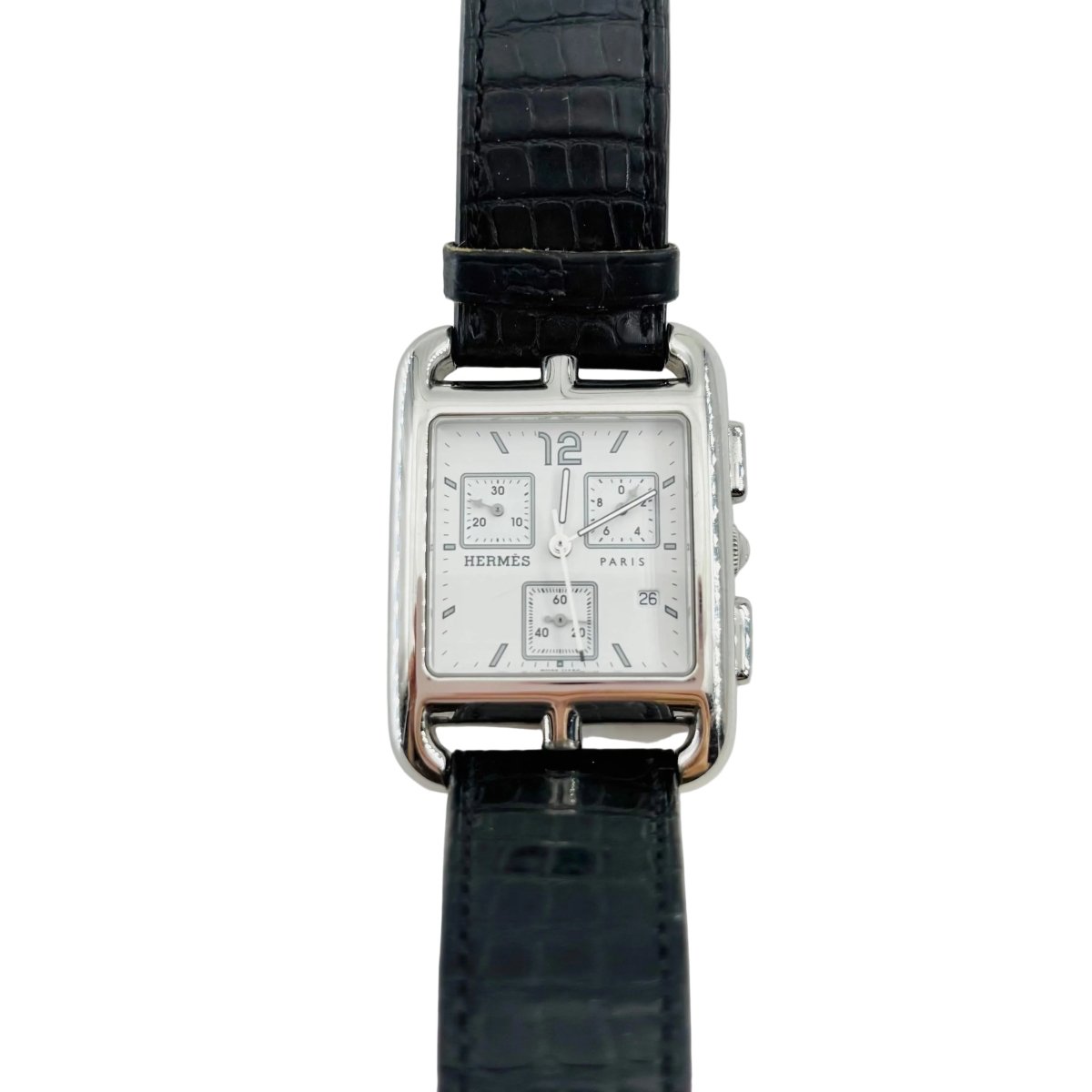 Montre HERMÈS "Cape Cod Chrono" en acier et cuir - Castafiore