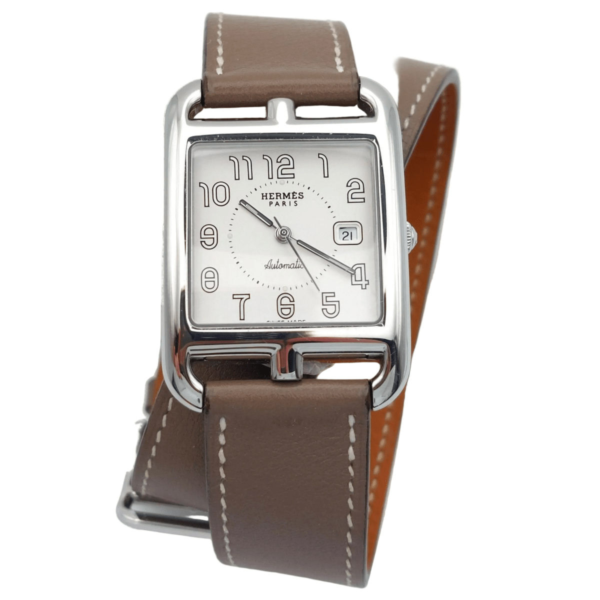 Montre HERMÈS "Cape Cod" GM en acier et cuir - Castafiore