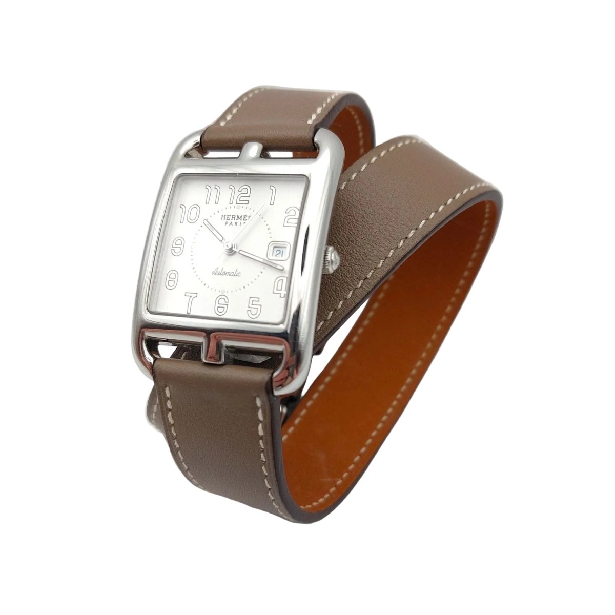 Montre HERMÈS "Cape Cod" GM en acier et cuir - Castafiore