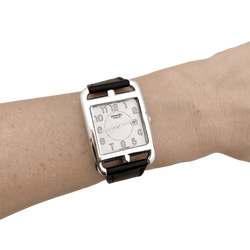 Montre HERMÈS "Cape Cod" GM en acier et cuir - Castafiore