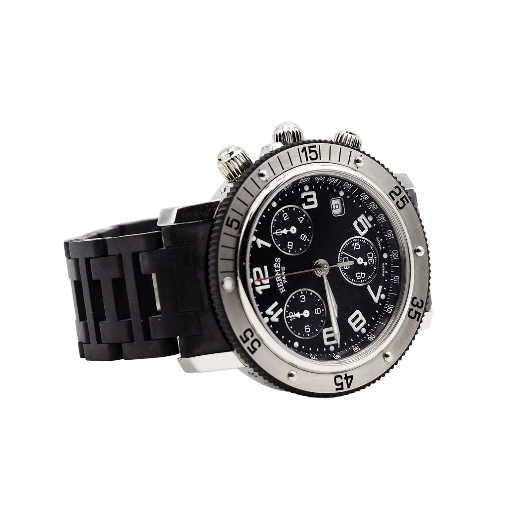 Montre HERMÈS "Clipper Chrono" en acier et caoutchouc - Castafiore