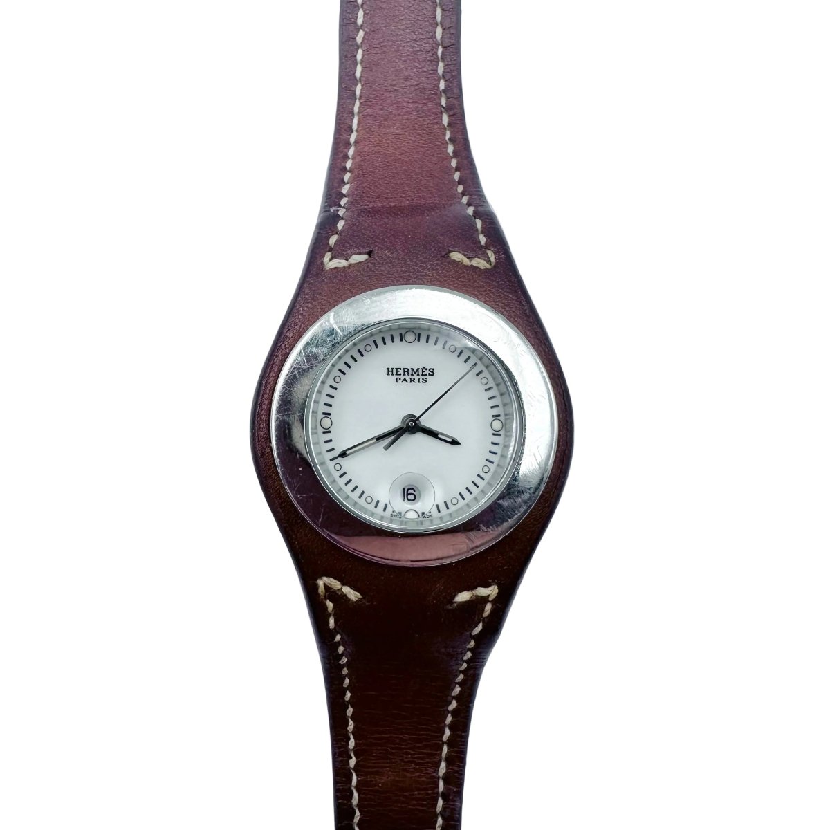 Montre HERMÈS "Harnais" en cuir et acier - Castafiore