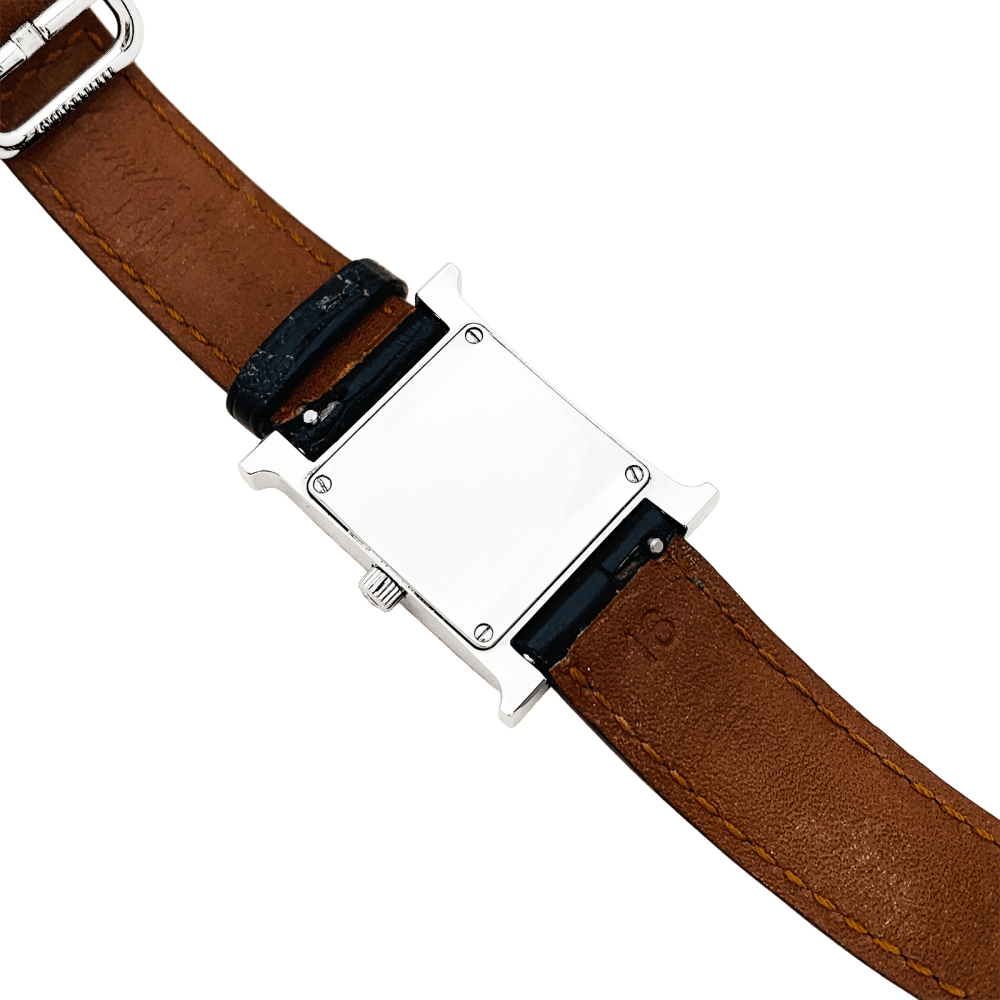 Montre HERMÈS "Heure H" en acier, nacre, cuir et diamants - Castafiore