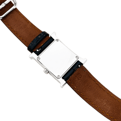 Montre HERMÈS "Heure H" en acier, nacre, cuir et diamants - Castafiore