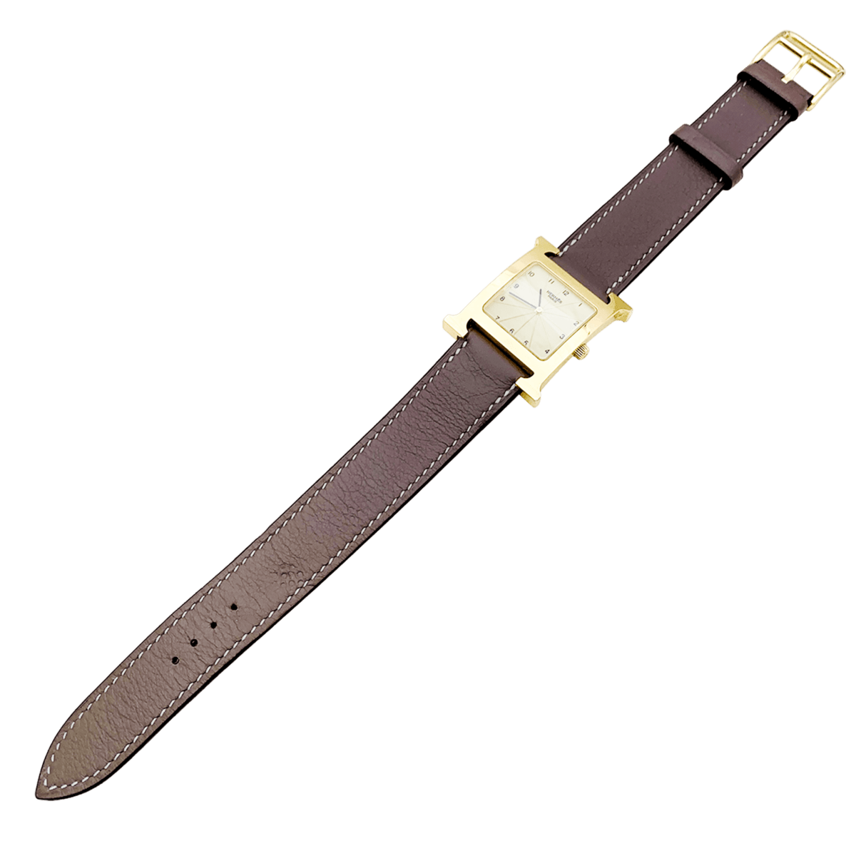 Montre HERMÈS "Heure H" en plaqué or, acier et cuir - Castafiore