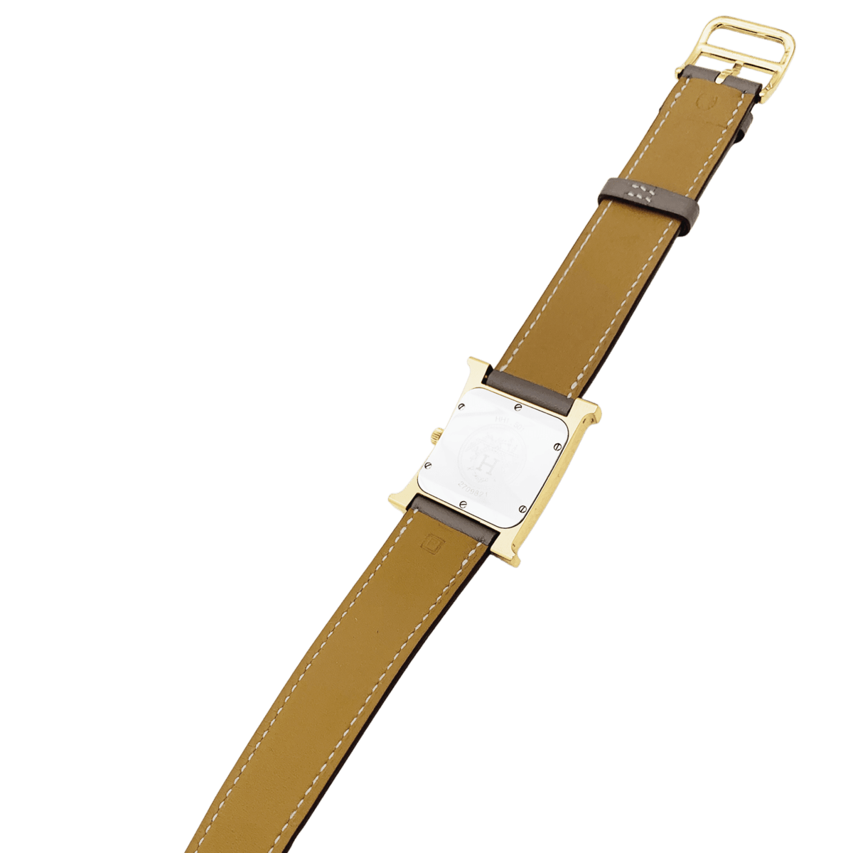 Montre HERMÈS "Heure H" en plaqué or, acier et cuir - Castafiore
