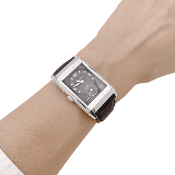Montre JAEGER - LECOULTRE "Duoface Night & Day" en acier, argent et cuir - Castafiore