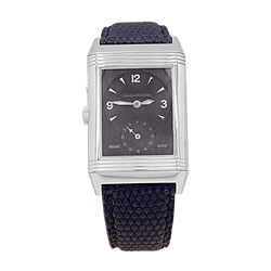 Montre JAEGER - LECOULTRE "Duoface Night & Day" en acier, argent et cuir - Castafiore
