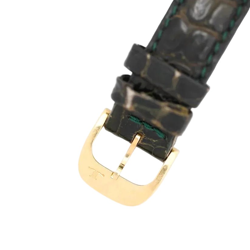 Montre JAEGER-LECOULTRE en or jaune, nacre, cuir, émeraudes et diamants - Castafiore