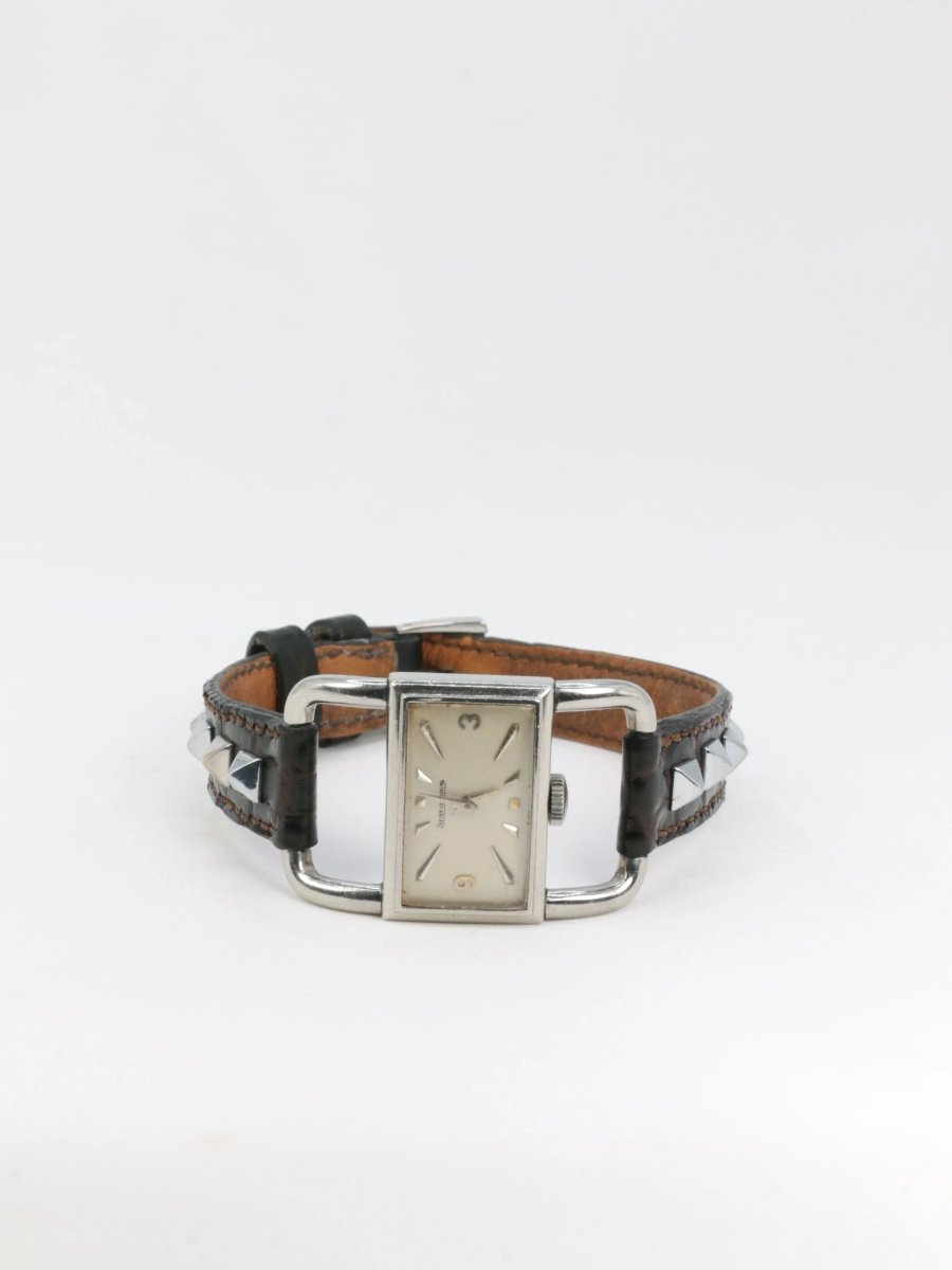 Montre Jaeger Lecoultre Etrier des années 1970 en Acier et en Cuir - Castafiore