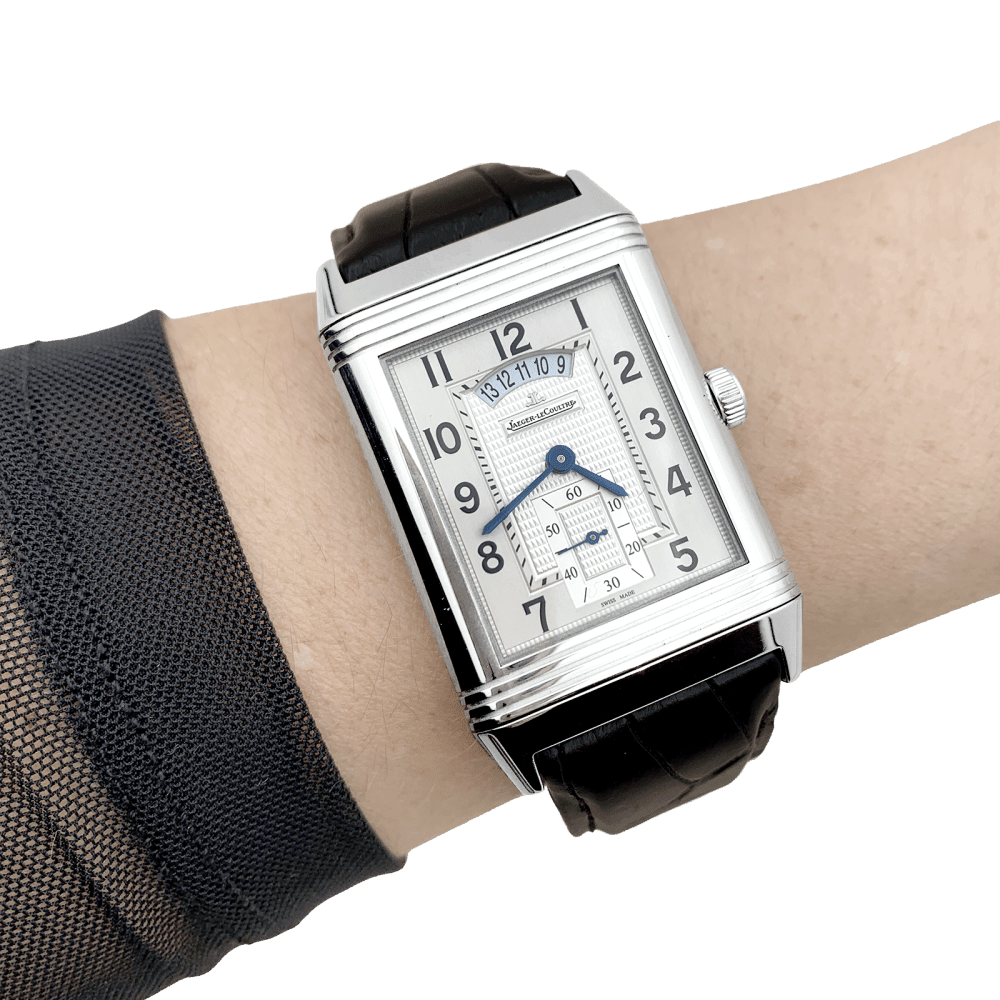 Montre JAEGER - LECOULTRE "Grande Rverso 986 Duodate" en acier et cuir - Castafiore