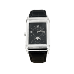 Montre JAEGER - LECOULTRE "Grande Rverso 986 Duodate" en acier et cuir - Castafiore
