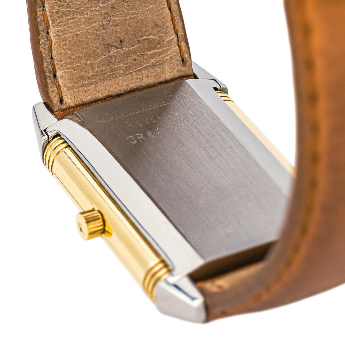 Montre JAEGER - LECOULTRE "Reverso Classique" en or jaune, argent, cuir et acier - Castafiore