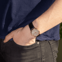 Montre LONGINES "Admiral" en or jaune, argent et cuir - Castafiore