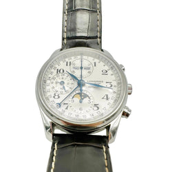Montre LONGINES "Chrono Moonphase Master Collection" en acier et cuir - Castafiore