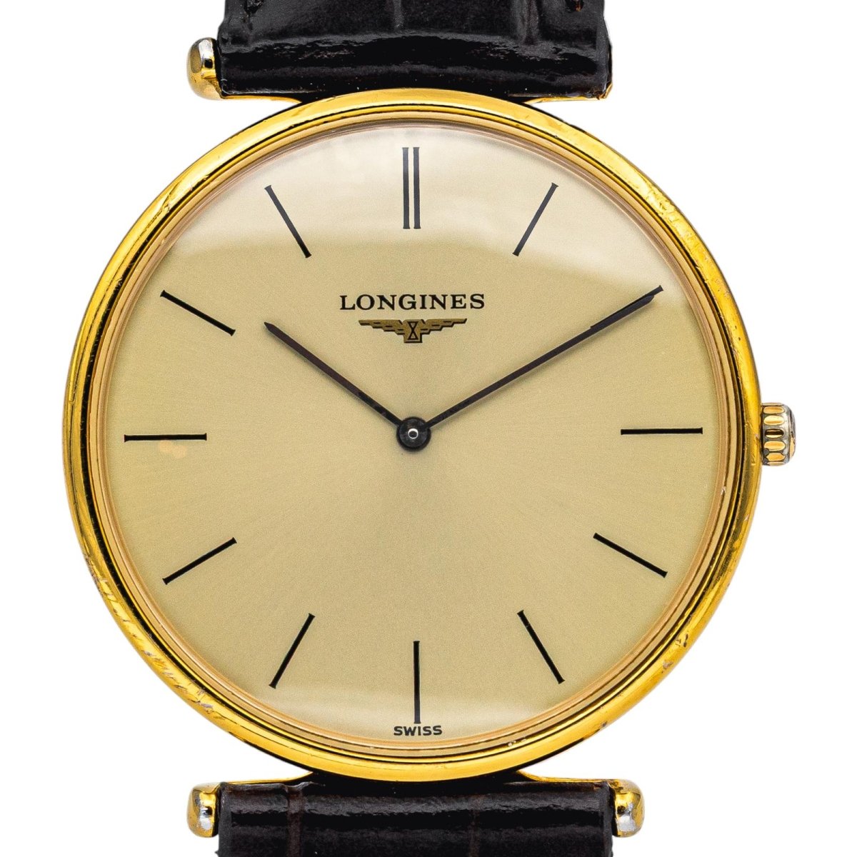 Montre LONGINES "La Grande Classique" en plaqué or, cuir et quartz - Castafiore
