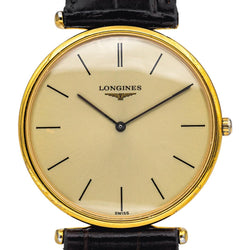 Montre LONGINES "La Grande Classique" en plaqué or, cuir et quartz - Castafiore