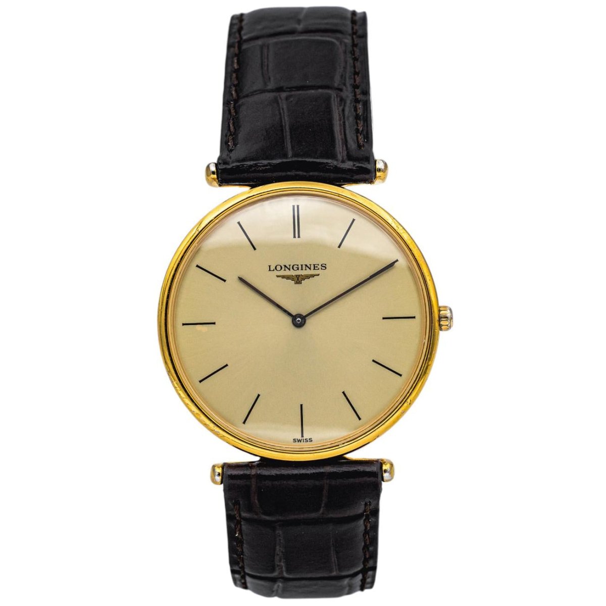 Montre LONGINES "La Grande Classique" en plaqué or, cuir et quartz - Castafiore