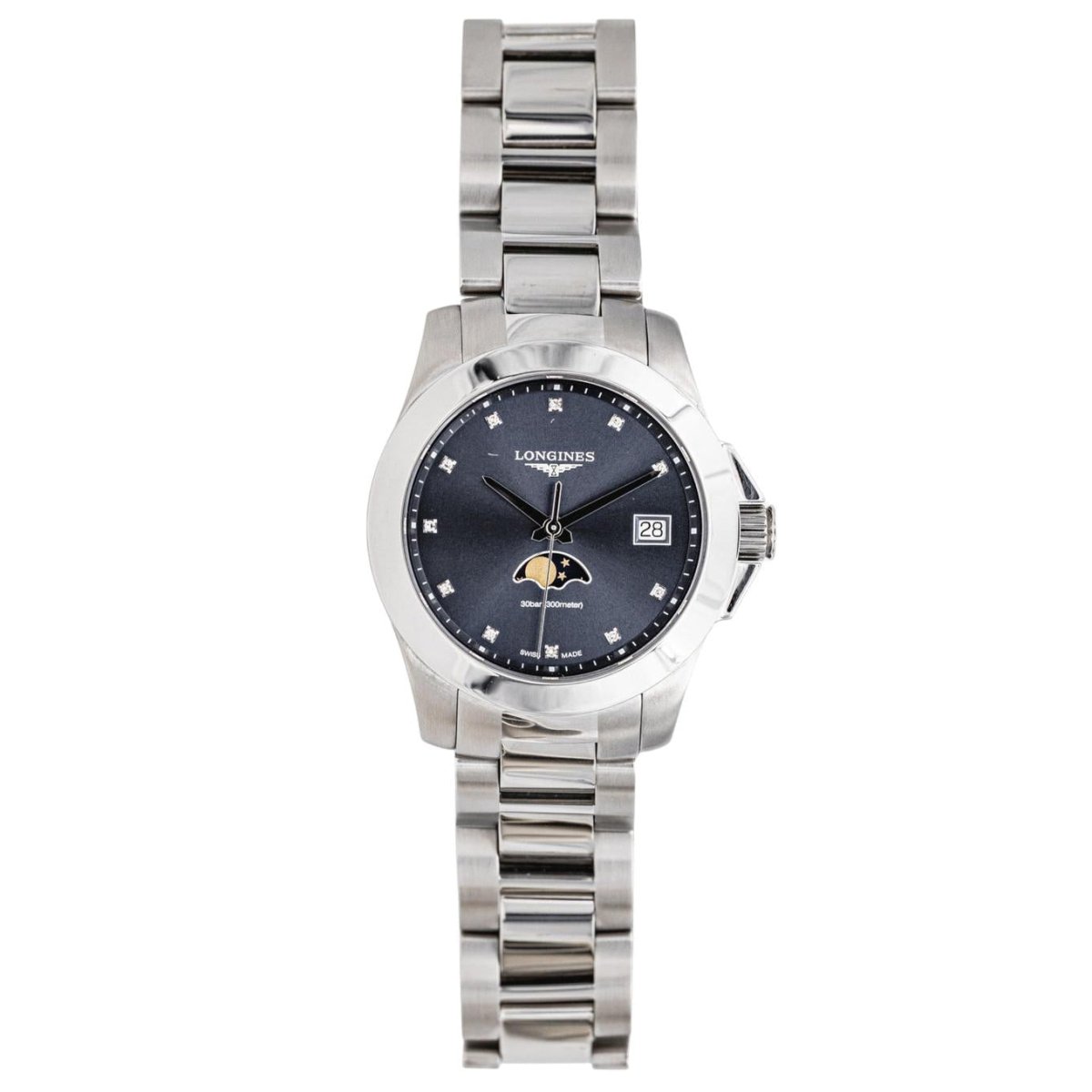 Montre LONGINES "PrimaLuna" en acier et diamants - Castafiore