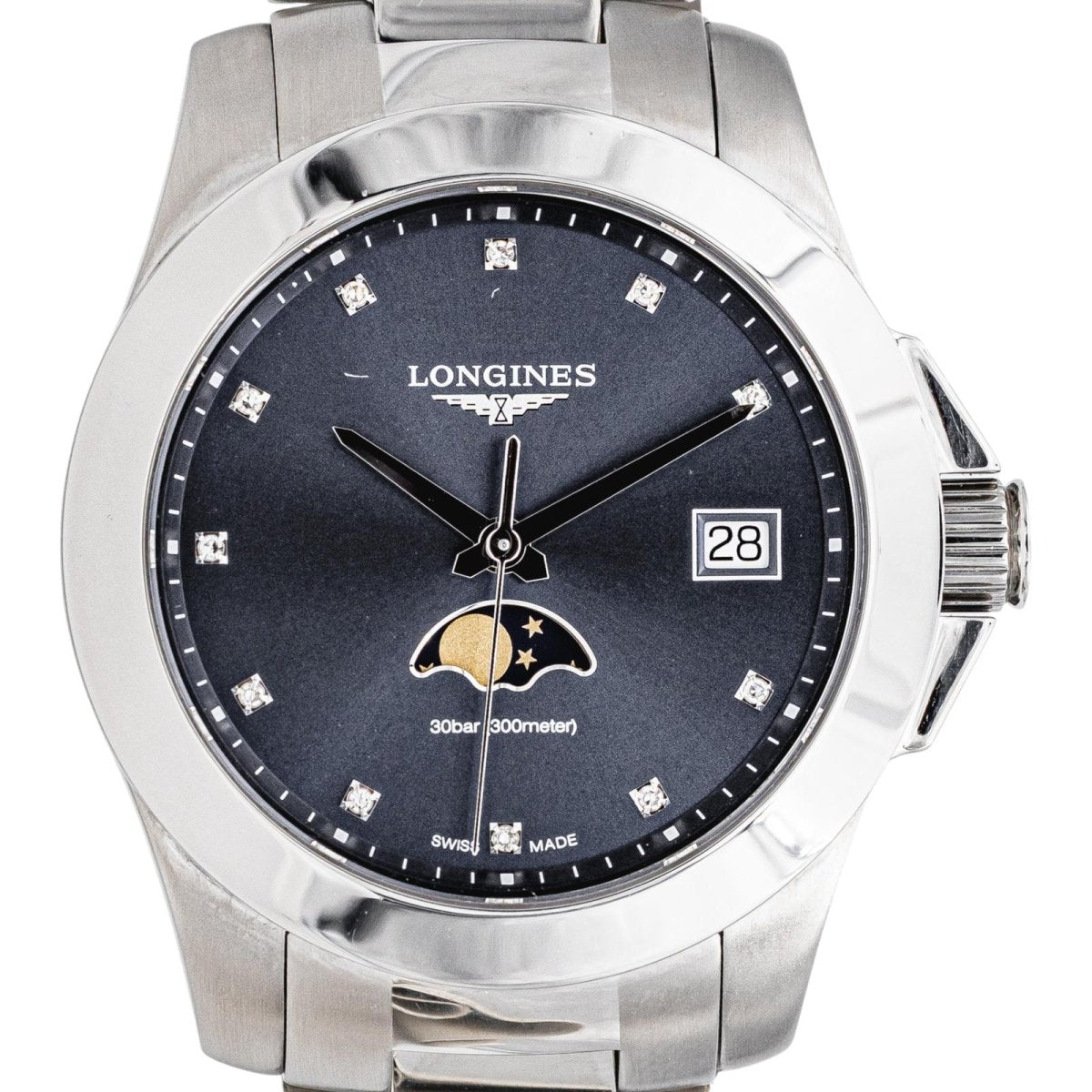 Montre LONGINES "PrimaLuna" en acier et diamants - Castafiore