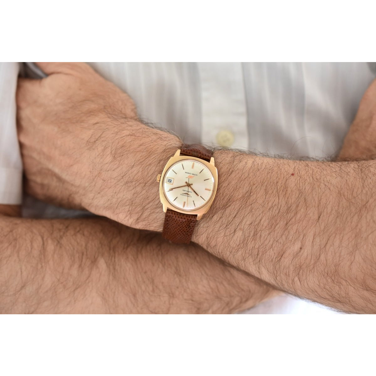 Montre LONGINES "Ultra Chron" en or jaune, argent et cuir - Castafiore