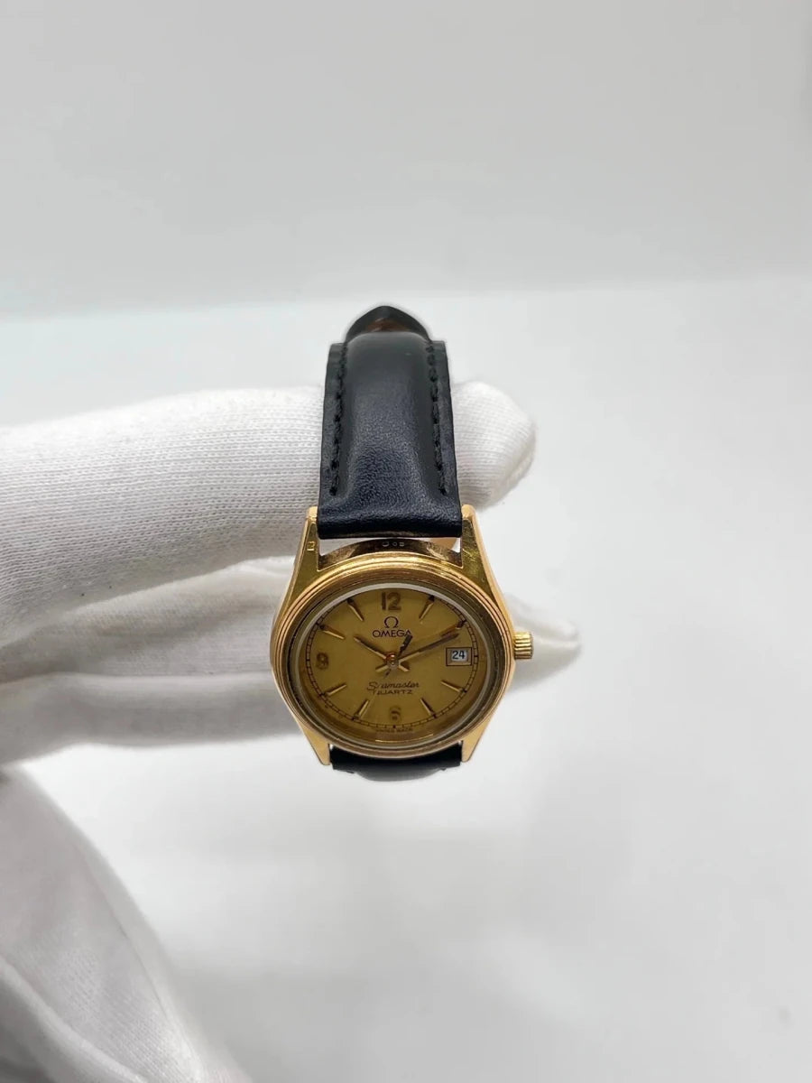 Montre OMEGA "Seamaster" plaqué or, acier et cuir - Castafiore