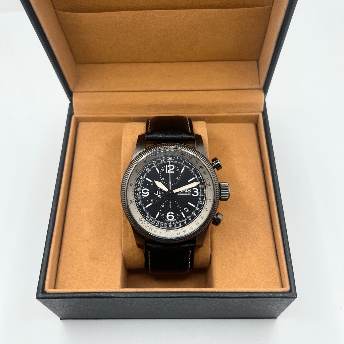 Montre ORIS "Big Crown X1 Calculator" en acier et cuir - Castafiore