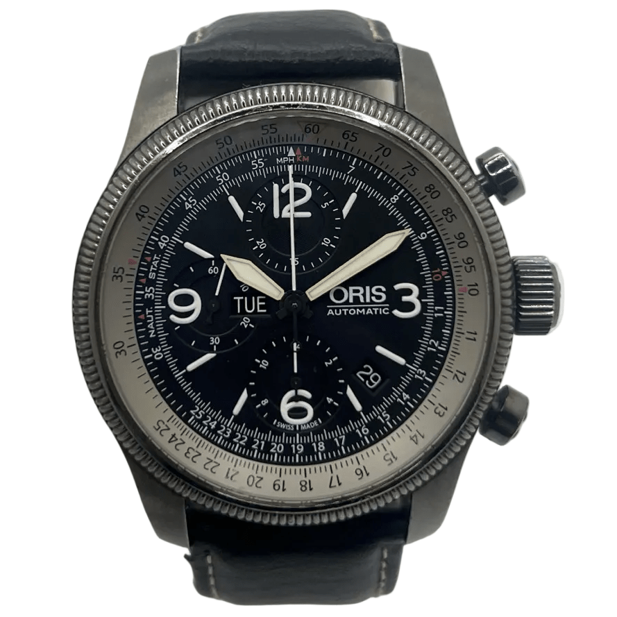 Montre ORIS "Big Crown X1 Calculator" en acier et cuir - Castafiore